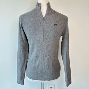 Ralph Lauren Polo Jeans Denim Brand Grey Ribbed Quarter Zip Sweater, Large
